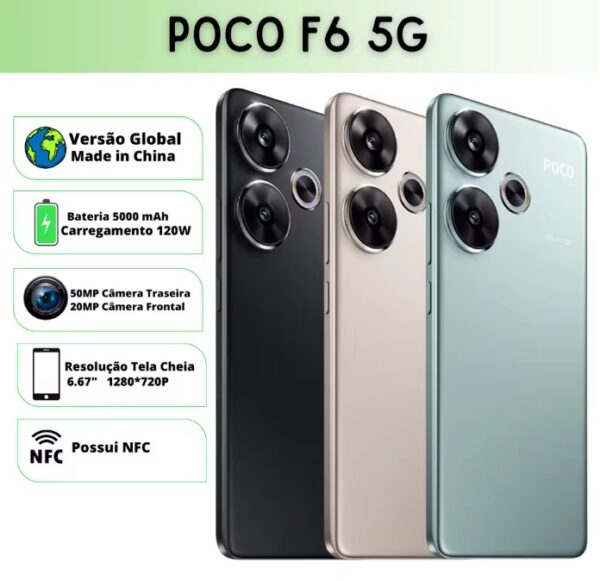 Xiaomi POCO F6 5G | Câmera 50MP , Processador Qualcomm SM8635 Snapdragon 8s Gen 3 (4 nm), Bateria 5000mah 120W