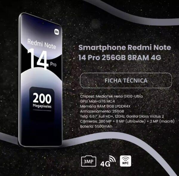 Celular Smartphone Xiaomi Redmi Note 14 Pro 256GB 8GB RAM 4G 120Hz 5500mAh Câmera 200MP com IA - Imagem 2