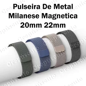 Pulseira De Metal Milanese Magnetica 20mm 22mm Para Redmi Watch 5 Active/Lite P68 P70 P80 Samsung Xiaomi