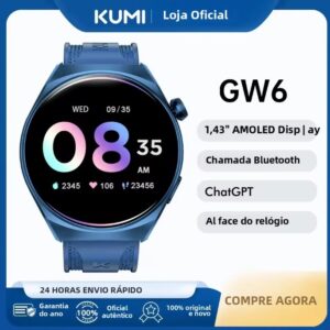 Kumi gw6 1.43 "tela amoled bluetooth chamada ip68 à prova dip68 água nfc 100 + esporte freqüência cardíaca pressão arterial monitor de oxigênio Smartwatch