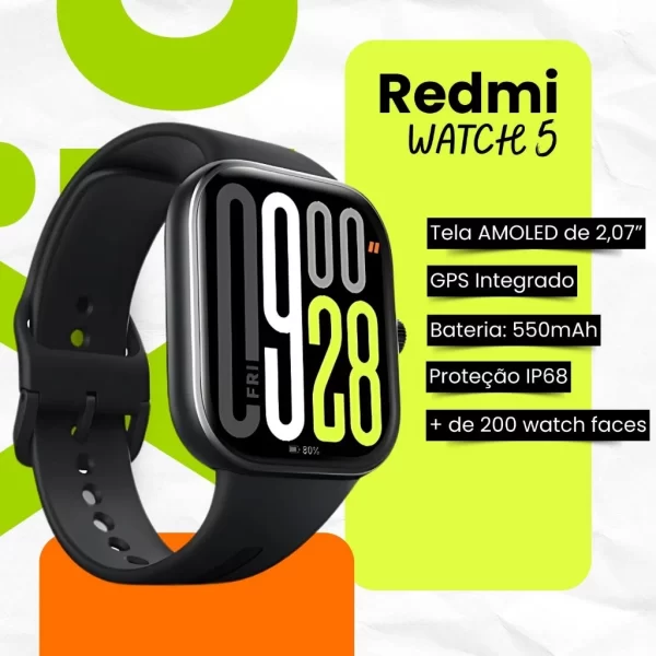 Smartwatch Xiaomi Redmi Watch 5 GPS 5ATM Tela AMOLED Bateria de Longa Duração e Chamadas Bluetooth - Imagem 4